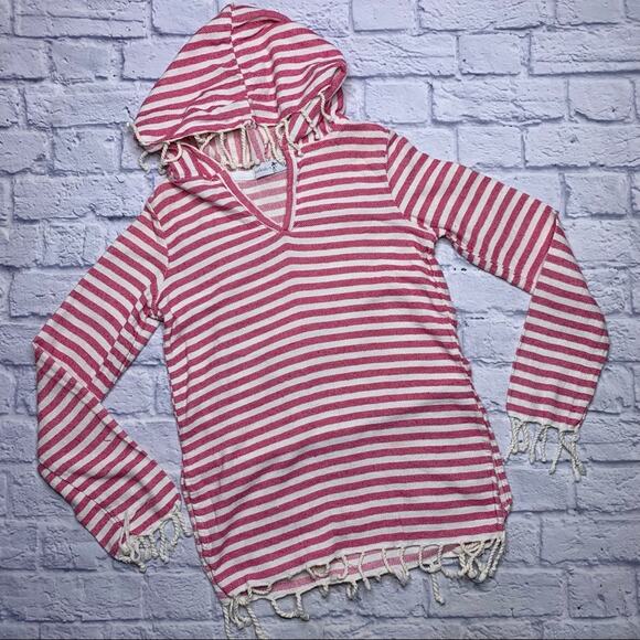 Turkish-T Striped Beach Hooded Coverup - Picture 1 of 5